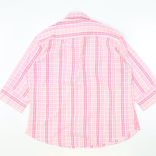 Preworn Womens Pink Geometric Polyester Basic Blouse Size L V-Neck