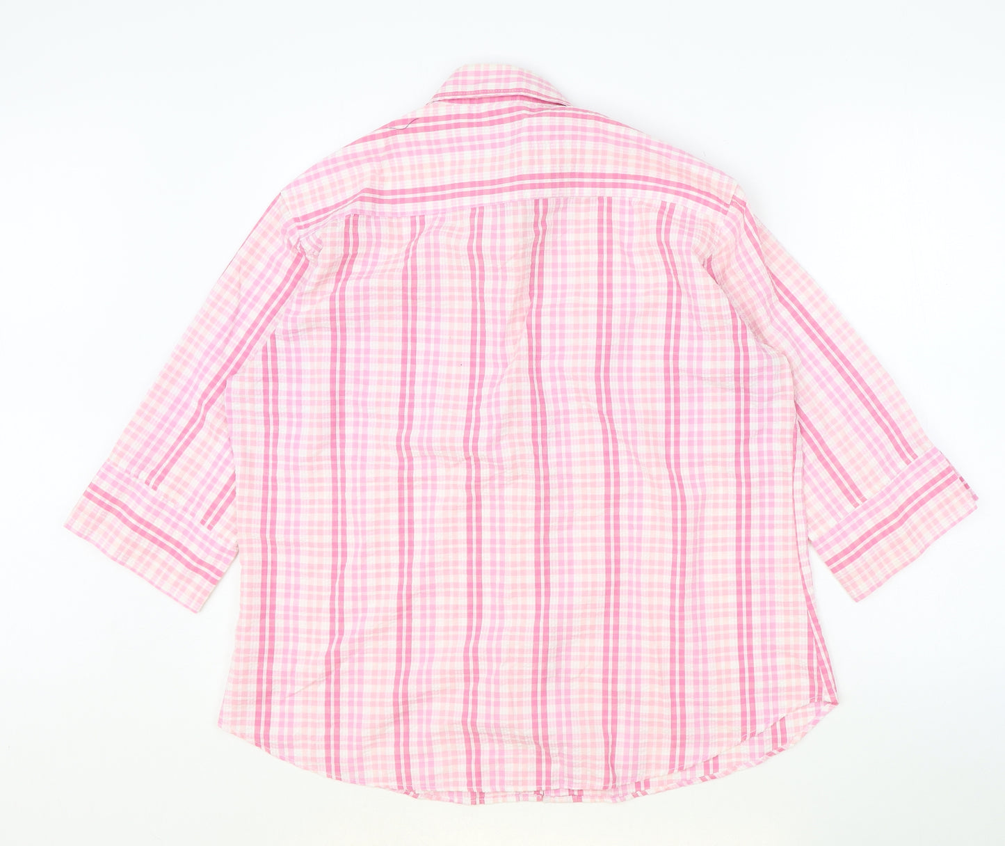 Preworn Womens Pink Geometric Polyester Basic Blouse Size L V-Neck