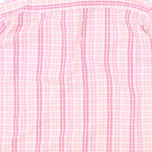 Preworn Womens Pink Geometric Polyester Basic Blouse Size L V-Neck
