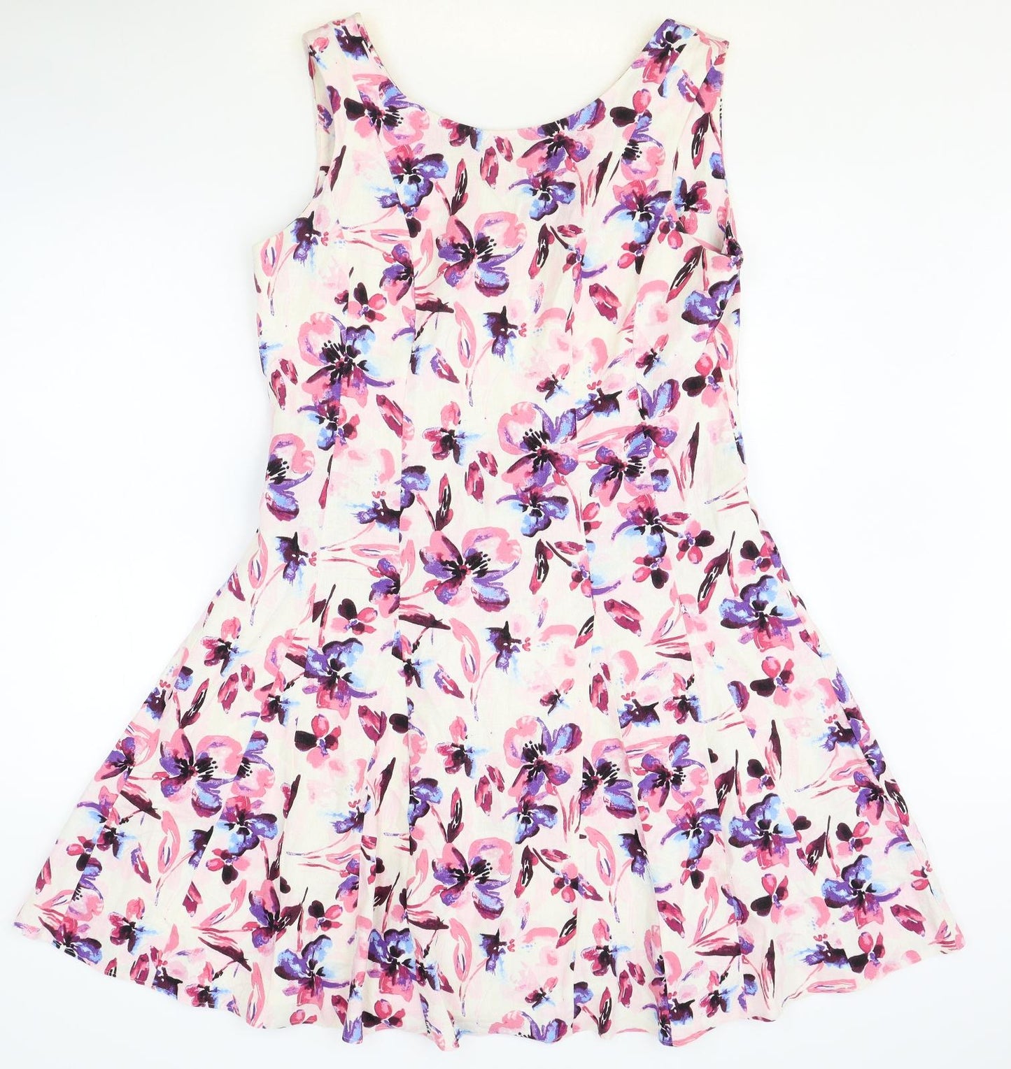 M&Co Womens Pink Floral Polyester Fit & Flare Size 14 Scoop Neck Zip