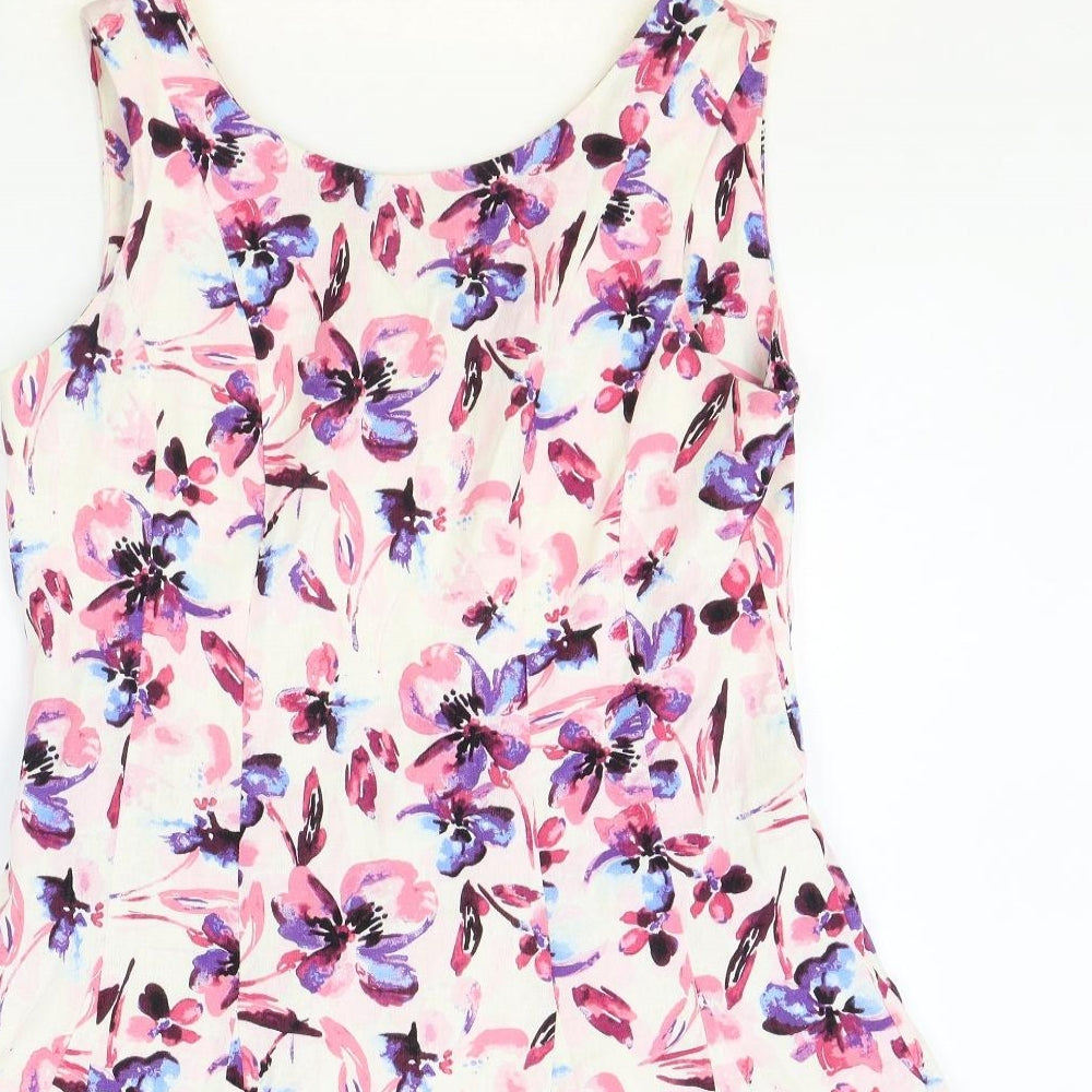 M&Co Womens Pink Floral Polyester Fit & Flare Size 14 Scoop Neck Zip