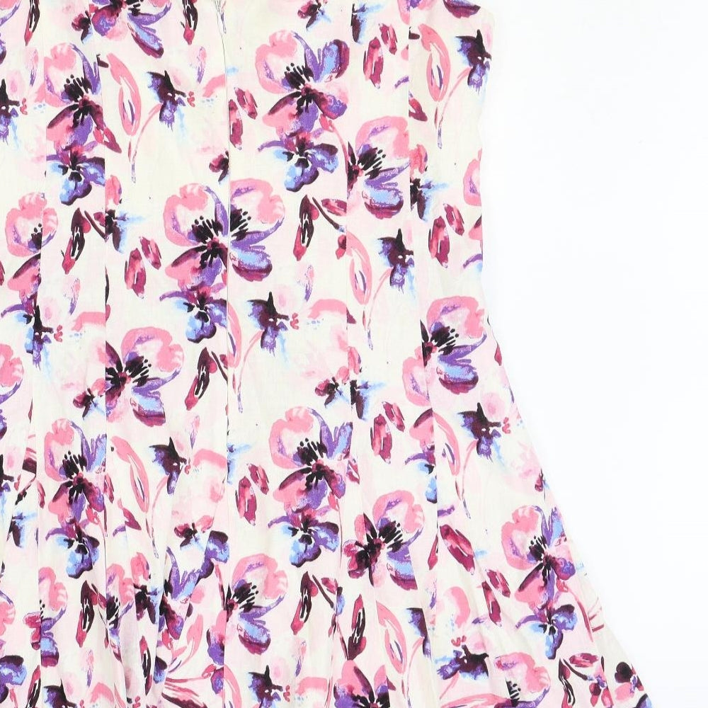 M&Co Womens Pink Floral Polyester Fit & Flare Size 14 Scoop Neck Zip