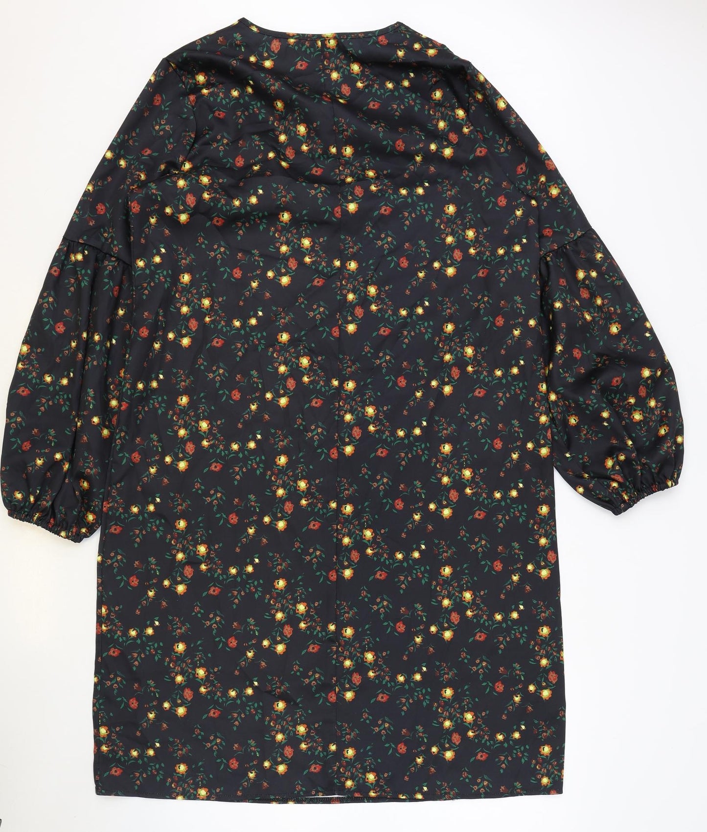 SheIn Womens Black Floral Polyester A-Line Size L V-Neck Pullover