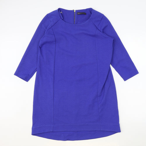 Marks and Spencer Womens Blue Polyester A-Line Size 14 Round Neck Zip
