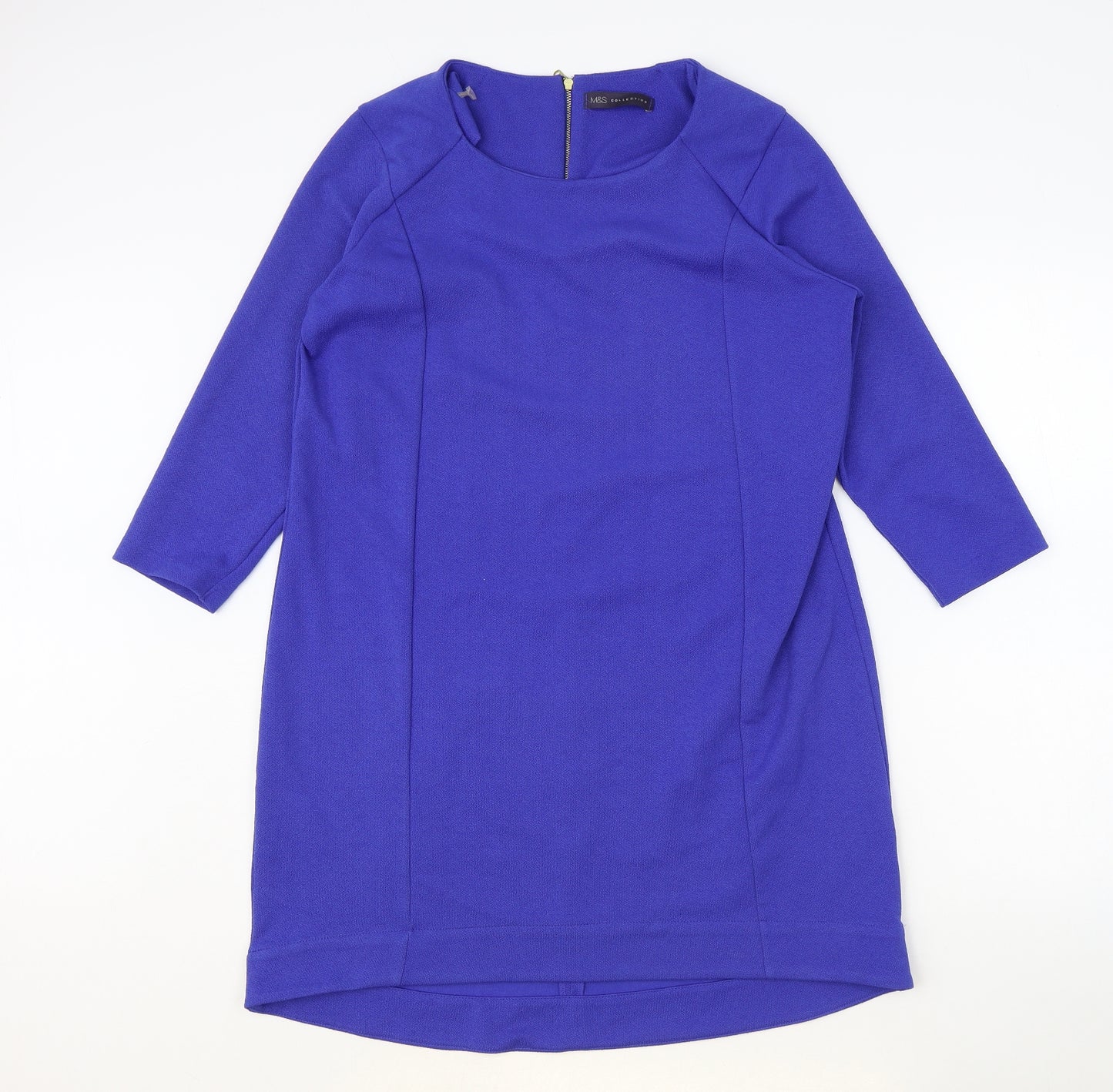 Marks and Spencer Womens Blue Polyester A-Line Size 14 Round Neck Zip