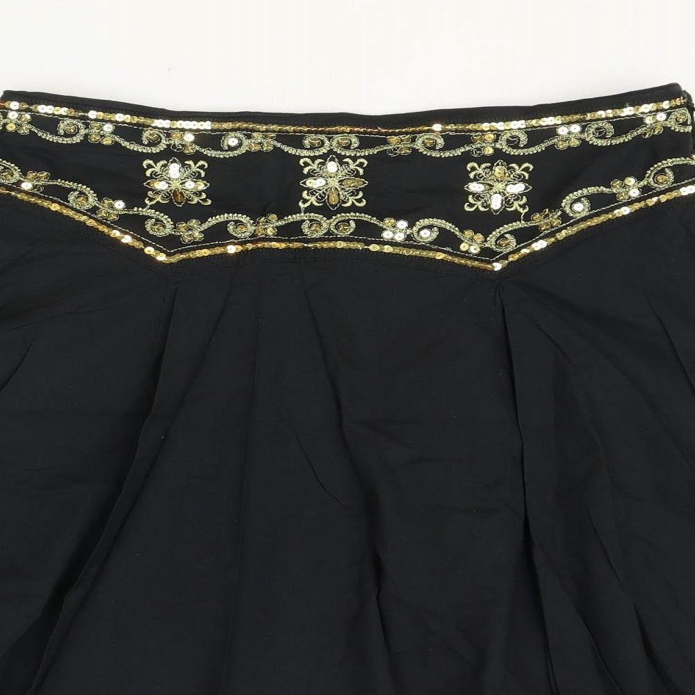 E-vie Womens Black Cotton Swing Skirt Size 10 Zip