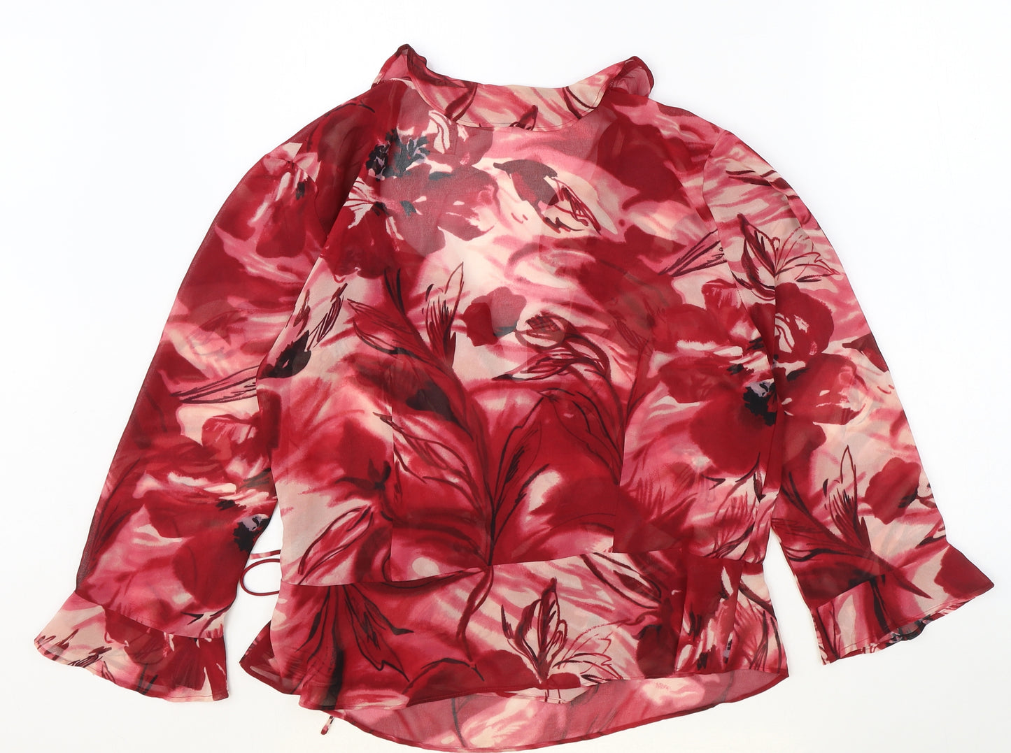 Emma James Womens Pink Floral Polyester Wrap Blouse Size 12 V-Neck