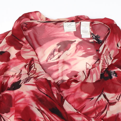Emma James Womens Pink Floral Polyester Wrap Blouse Size 12 V-Neck