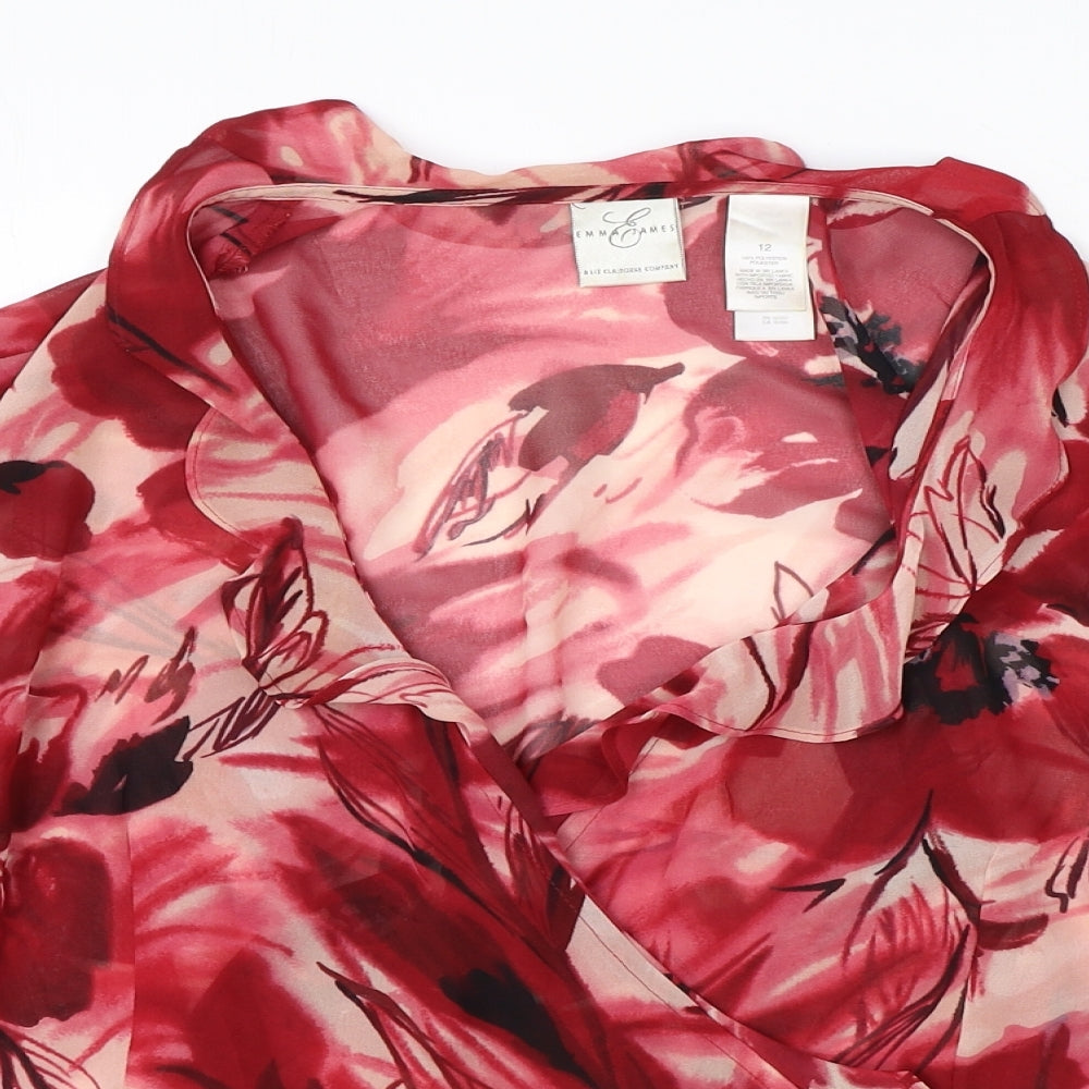 Emma James Womens Pink Floral Polyester Wrap Blouse Size 12 V-Neck