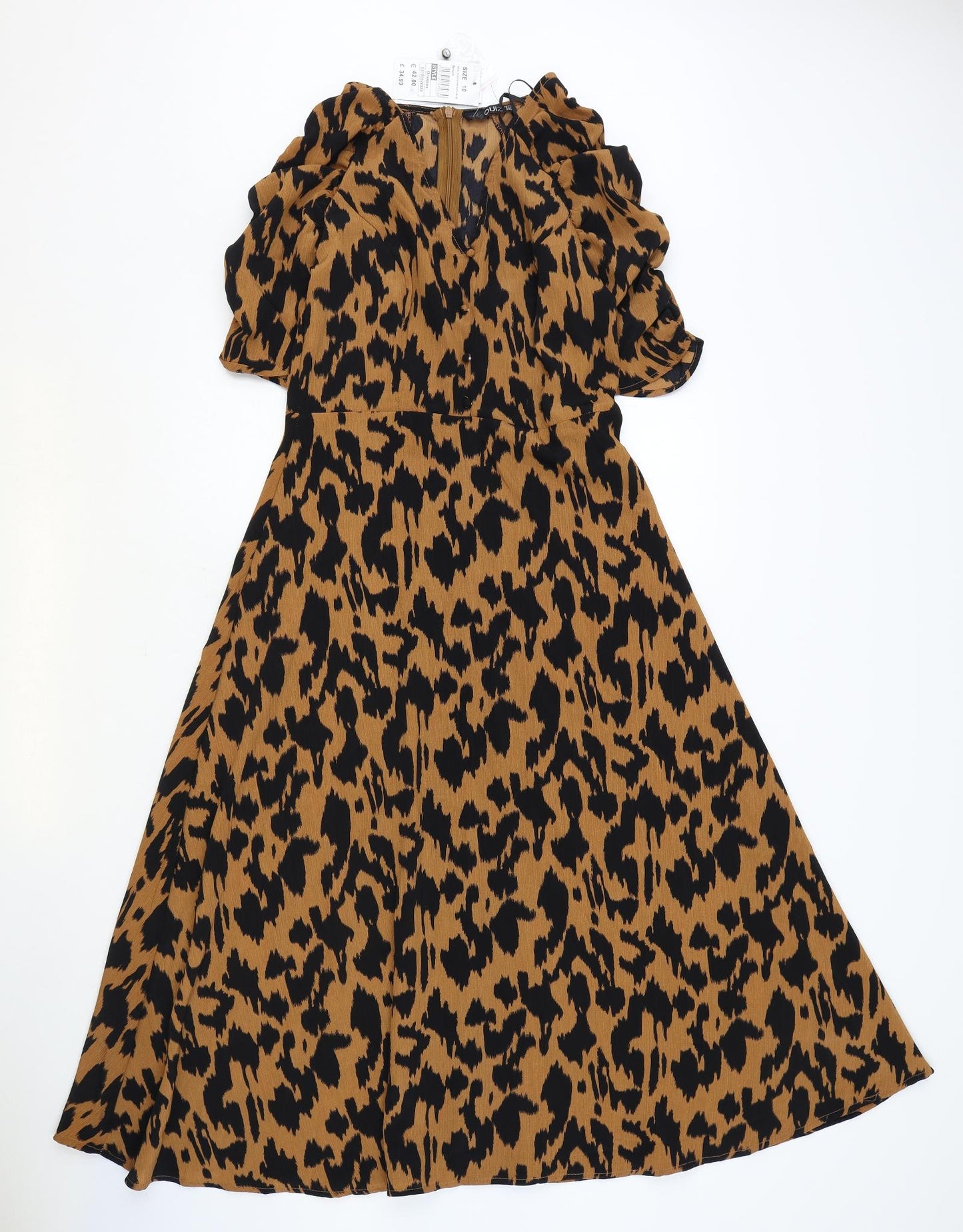 Quiz Womens Brown Animal Print Polyester Fit & Flare Size 10 V-Neck Button - Tiger Pattern