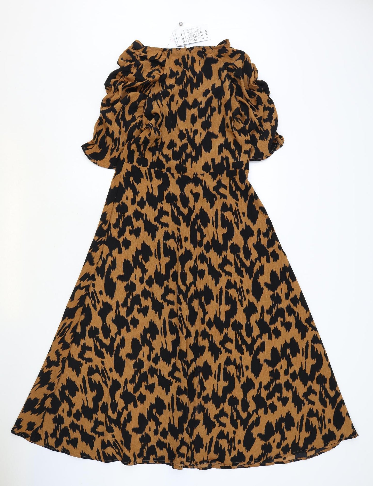 Quiz Womens Brown Animal Print Polyester Fit & Flare Size 10 V-Neck Button - Tiger Pattern