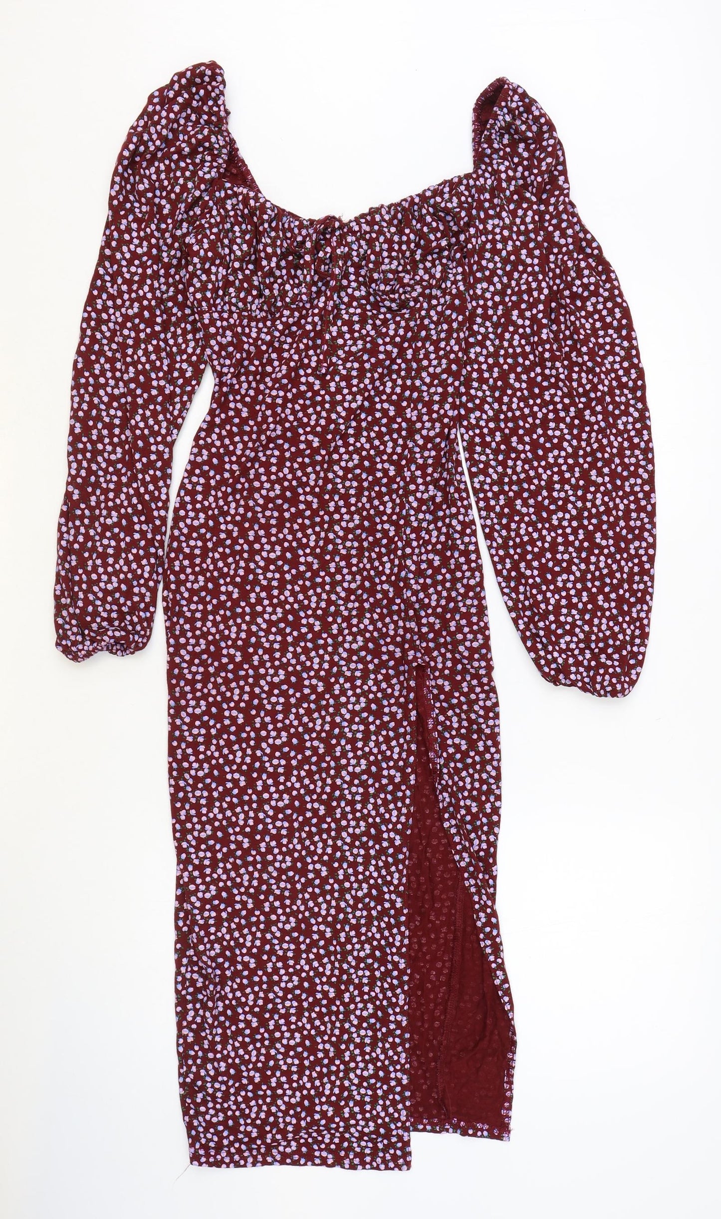 Missguided Womens Red Floral Viscose A-Line Size 12 Off the Shoulder Pullover