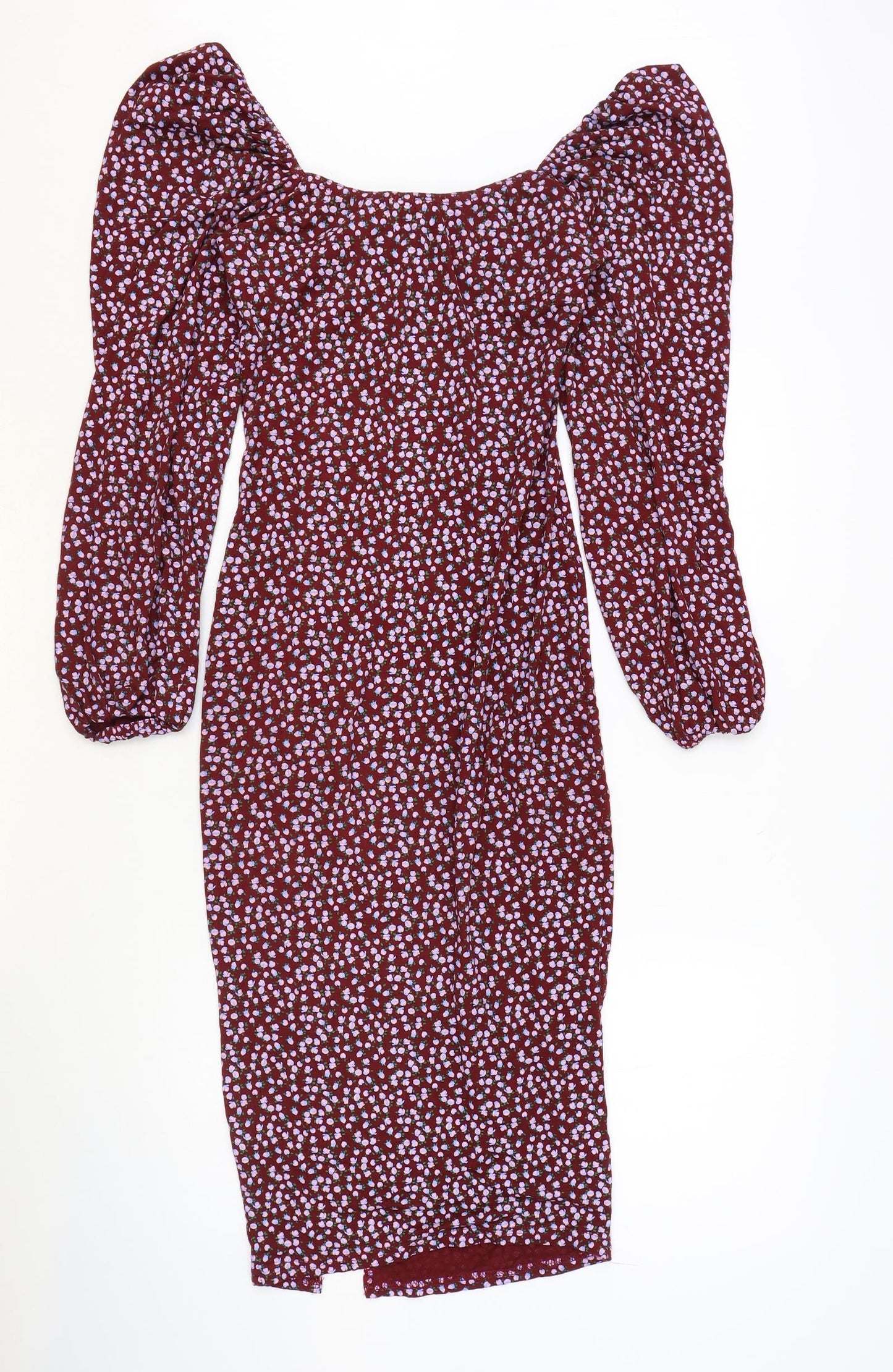 Missguided Womens Red Floral Viscose A-Line Size 12 Off the Shoulder Pullover