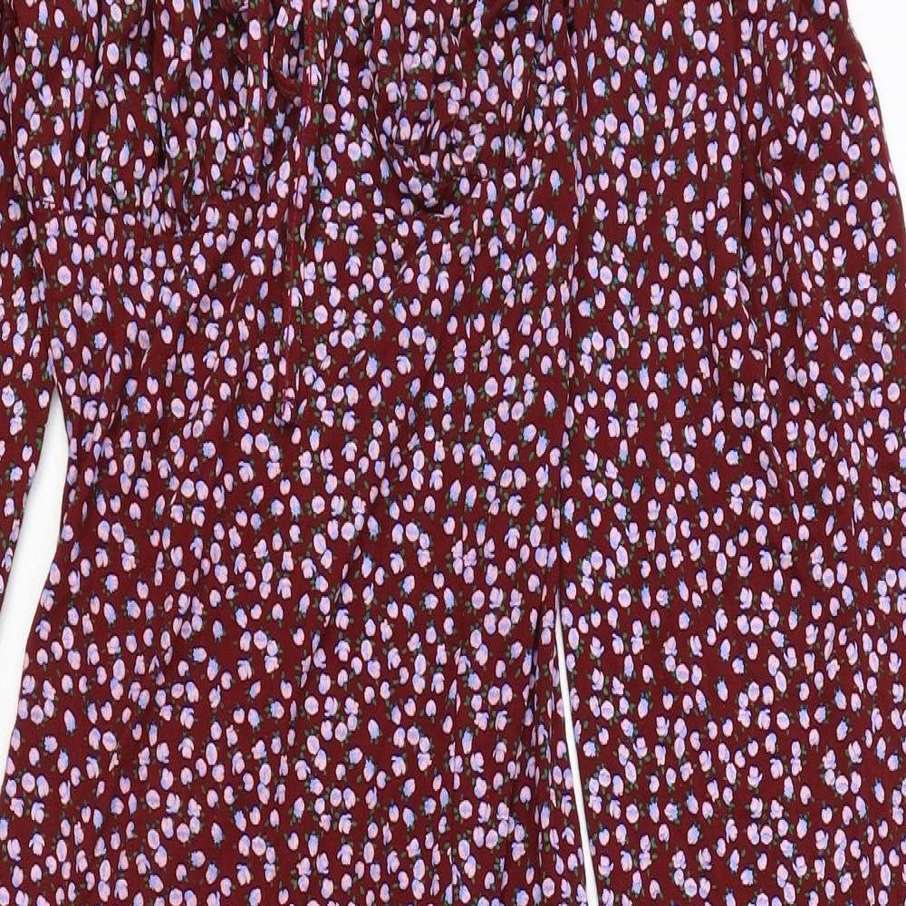 Missguided Womens Red Floral Viscose A-Line Size 12 Off the Shoulder Pullover