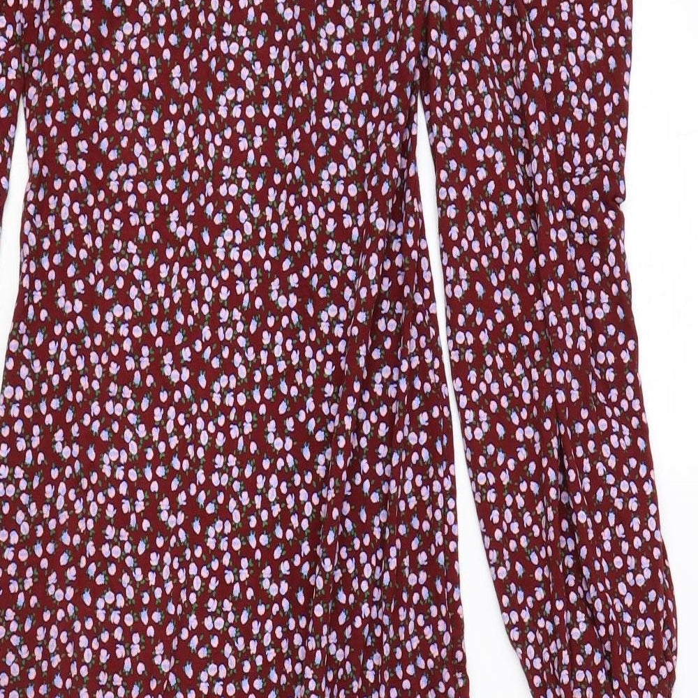 Missguided Womens Red Floral Viscose A-Line Size 12 Off the Shoulder Pullover