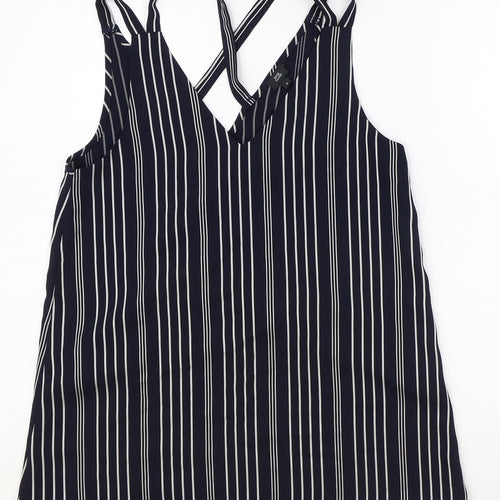 River Island Womens Blue Striped Polyester Basic Blouse Size 8 V-Neck