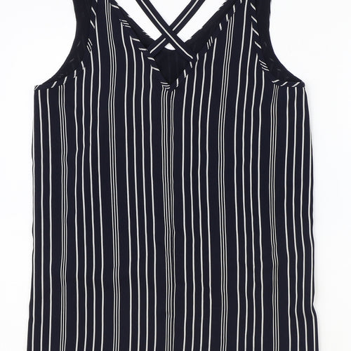 River Island Womens Blue Striped Polyester Basic Blouse Size 8 V-Neck
