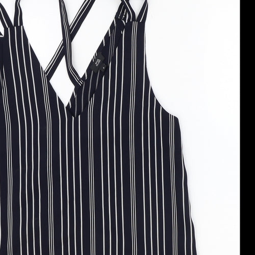 River Island Womens Blue Striped Polyester Basic Blouse Size 8 V-Neck