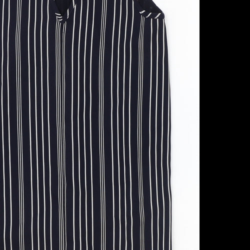 River Island Womens Blue Striped Polyester Basic Blouse Size 8 V-Neck