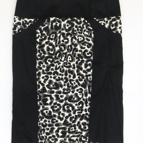 Star Womens Black Animal Print Cotton Straight & Pencil Skirt Size 12 Zip - Leopard Pattern