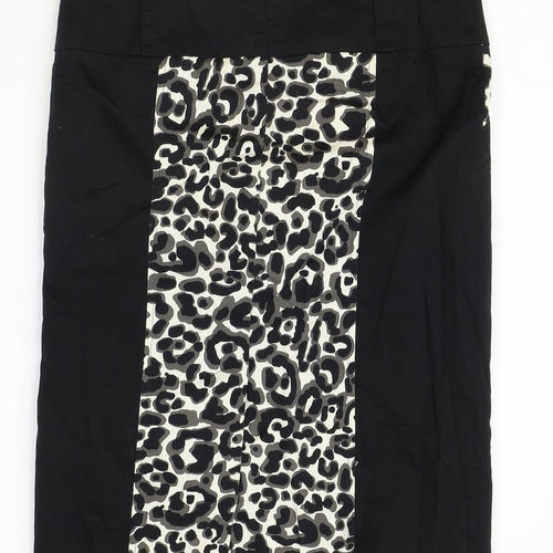Star Womens Black Animal Print Cotton Straight & Pencil Skirt Size 12 Zip - Leopard Pattern