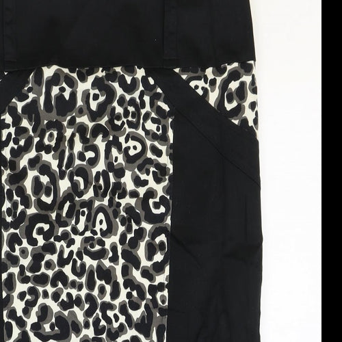 Star Womens Black Animal Print Cotton Straight & Pencil Skirt Size 12 Zip - Leopard Pattern