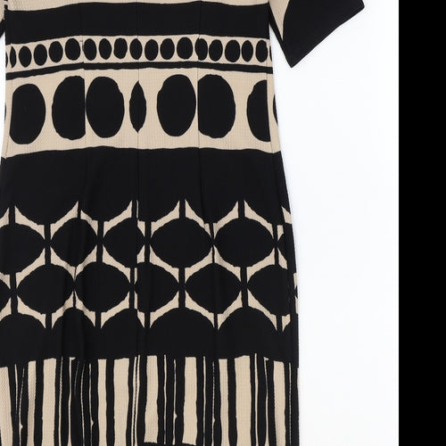 RMLL Womens Black Geometric Polyester A-Line Size 6 Round Neck Zip