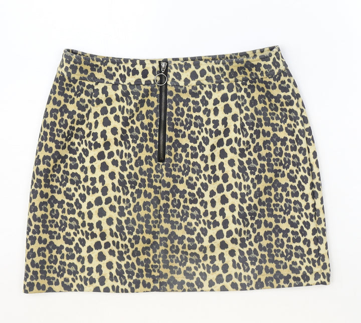 K.Zell Womens Brown Animal Print Polyester Straight & Pencil Skirt Size S Zip - Leopard Pattern