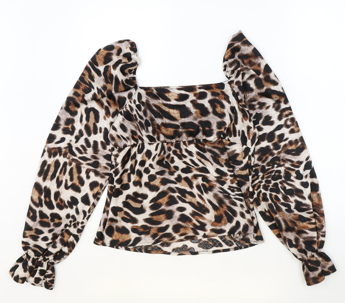 Topshop Womens Brown Animal Print Polyester Basic Blouse Size 8 Sweetheart