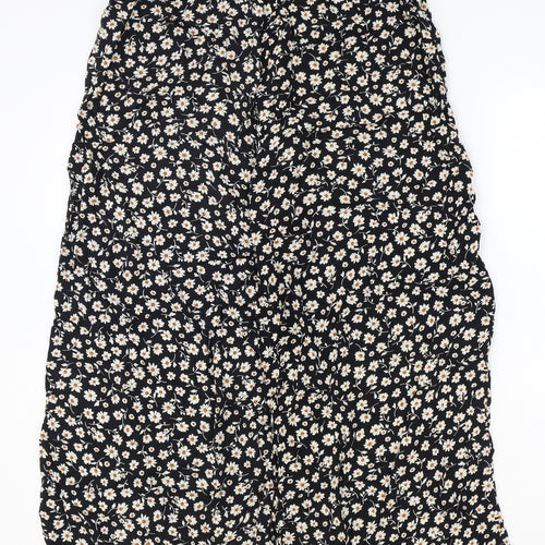 New Look Womens Black Floral Viscose Trousers Size 8 Regular