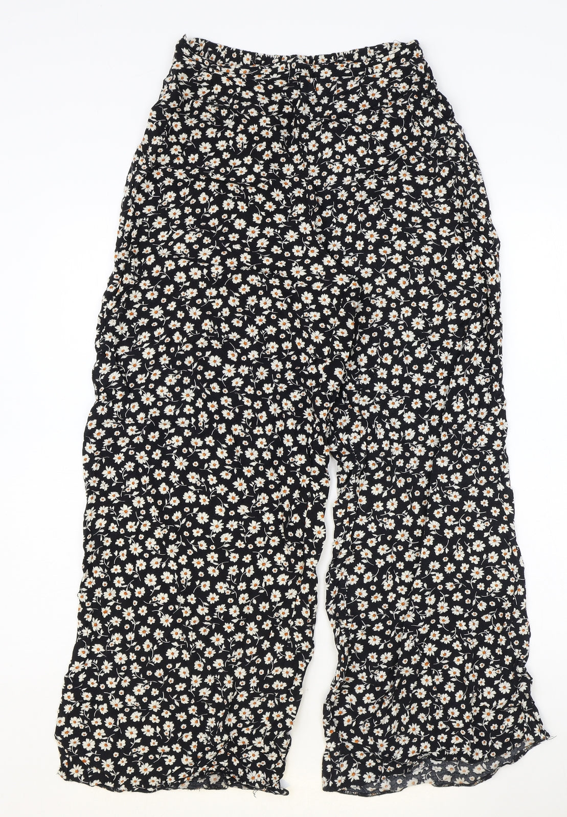 New Look Womens Black Floral Viscose Trousers Size 8 Regular