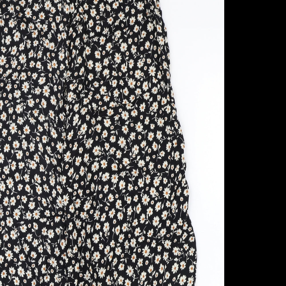 New Look Womens Black Floral Viscose Trousers Size 8 Regular