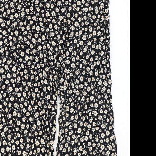 New Look Womens Black Floral Viscose Trousers Size 8 Regular