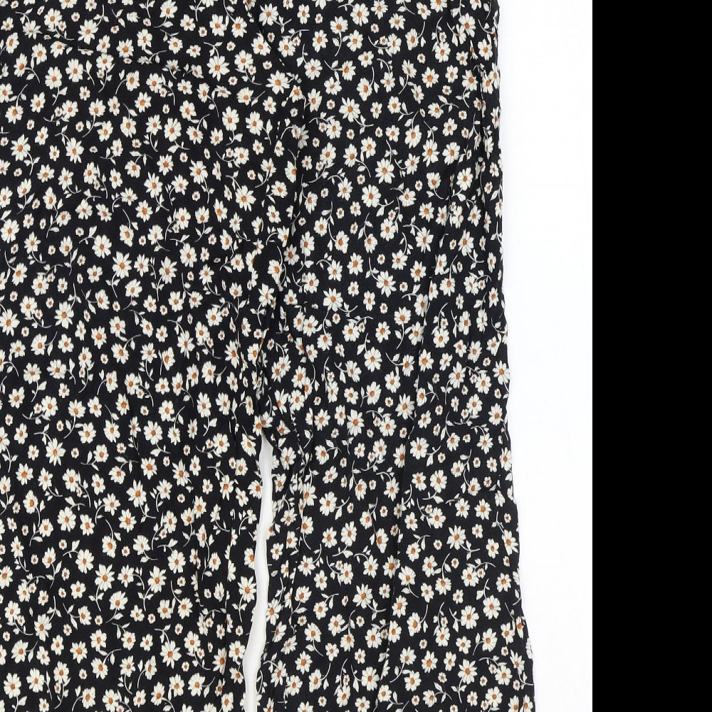 New Look Womens Black Floral Viscose Trousers Size 8 Regular