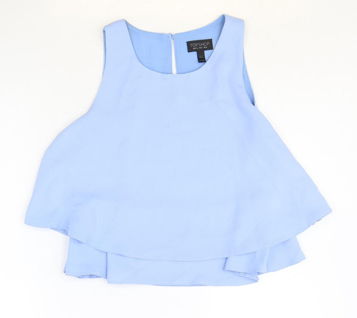 Topshop Womens Blue Polyester Basic Tank Size 8 Round Neck