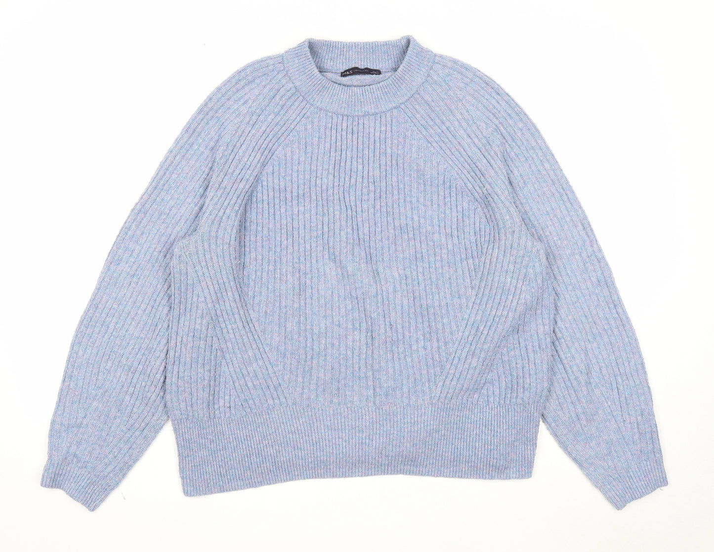 Marks and Spencer Womens Blue Round Neck Acrylic Pullover Jumper Size L