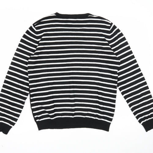Mudflower Womens Black Scoop Neck Striped Viscose Pullover Jumper Size M