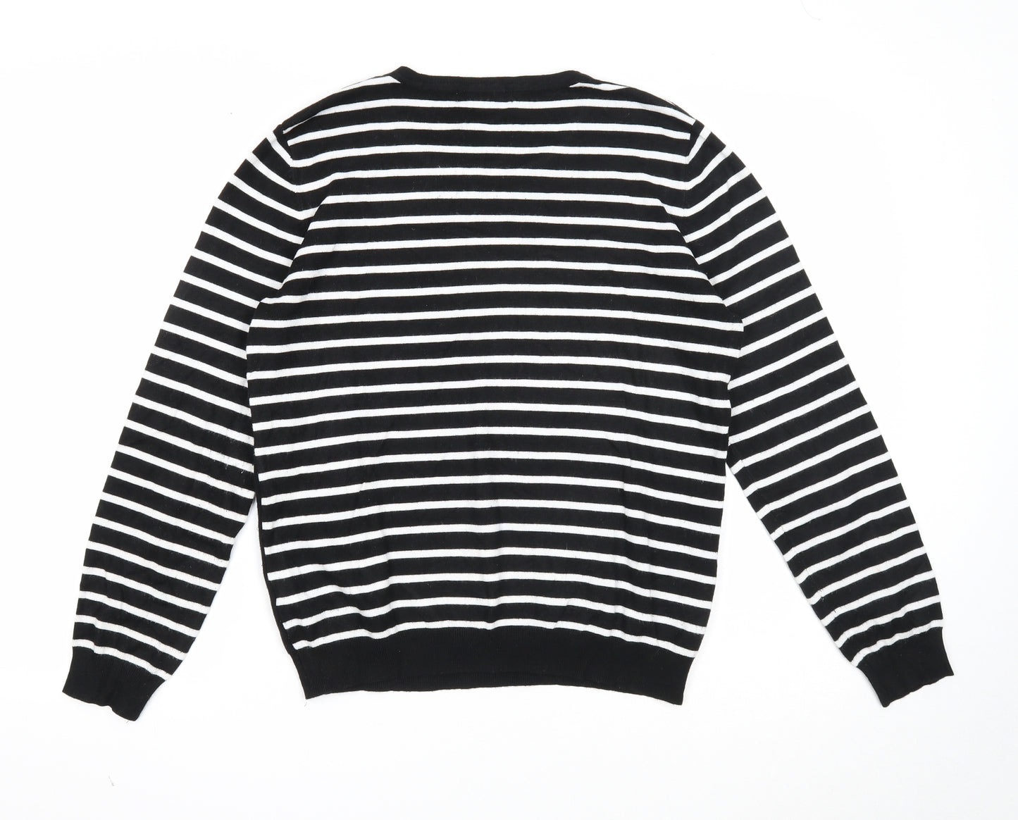 Mudflower Womens Black Scoop Neck Striped Viscose Pullover Jumper Size M