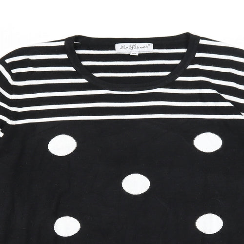 Mudflower Womens Black Scoop Neck Striped Viscose Pullover Jumper Size M