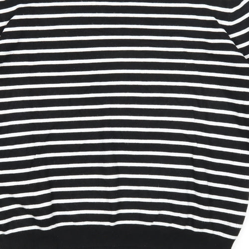 Mudflower Womens Black Scoop Neck Striped Viscose Pullover Jumper Size M