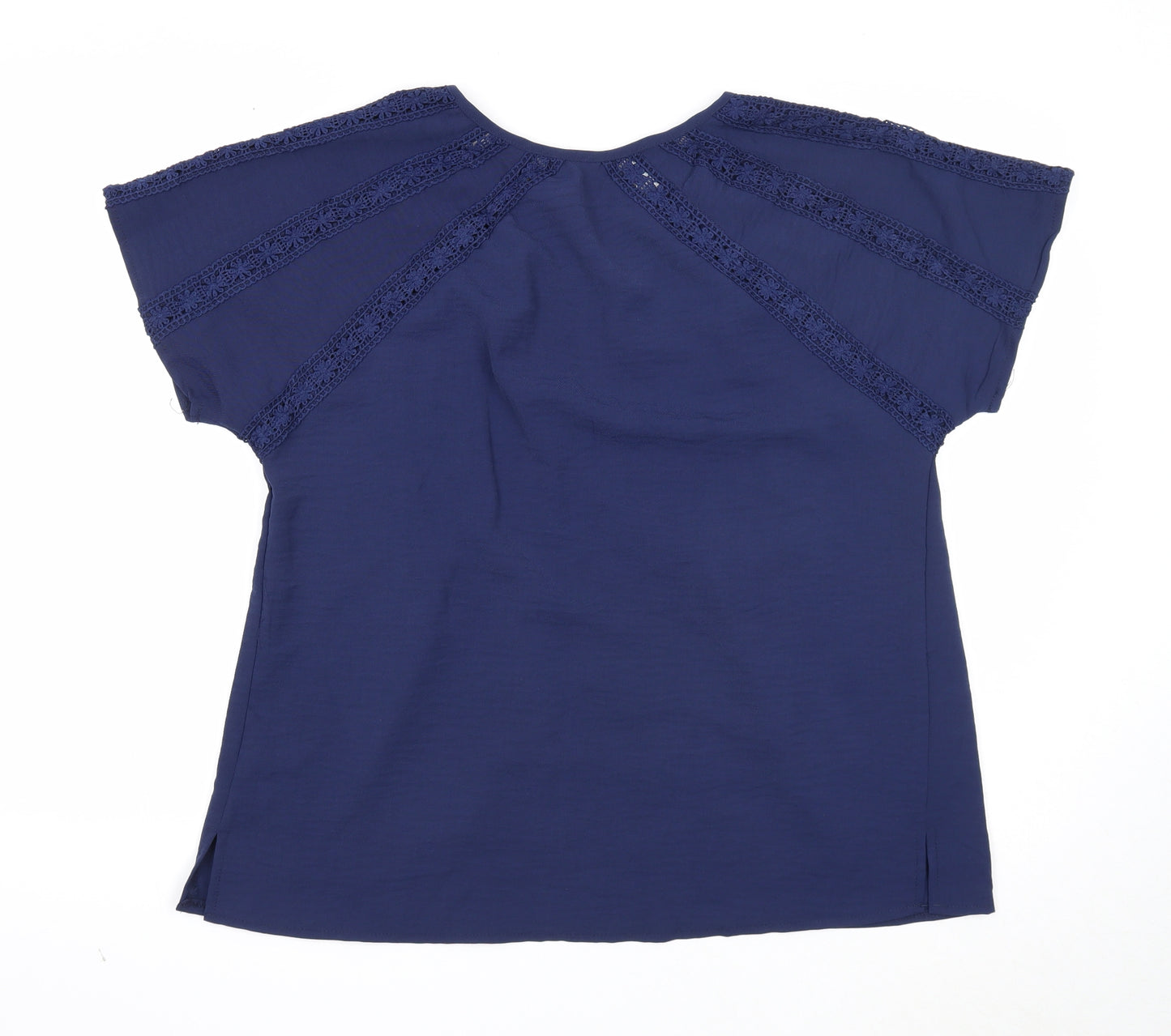 Preworn Womens Blue Polyester Basic T-Shirt Size M Scoop Neck - Lace Details