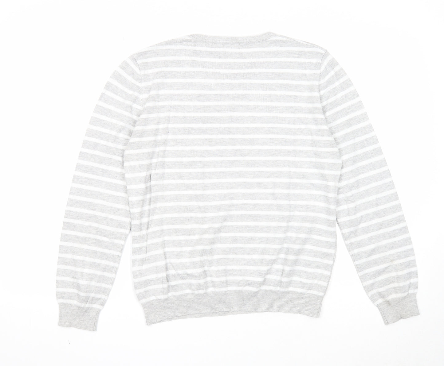 Mudflower Womens Grey Scoop Neck Striped Viscose Pullover Jumper Size M