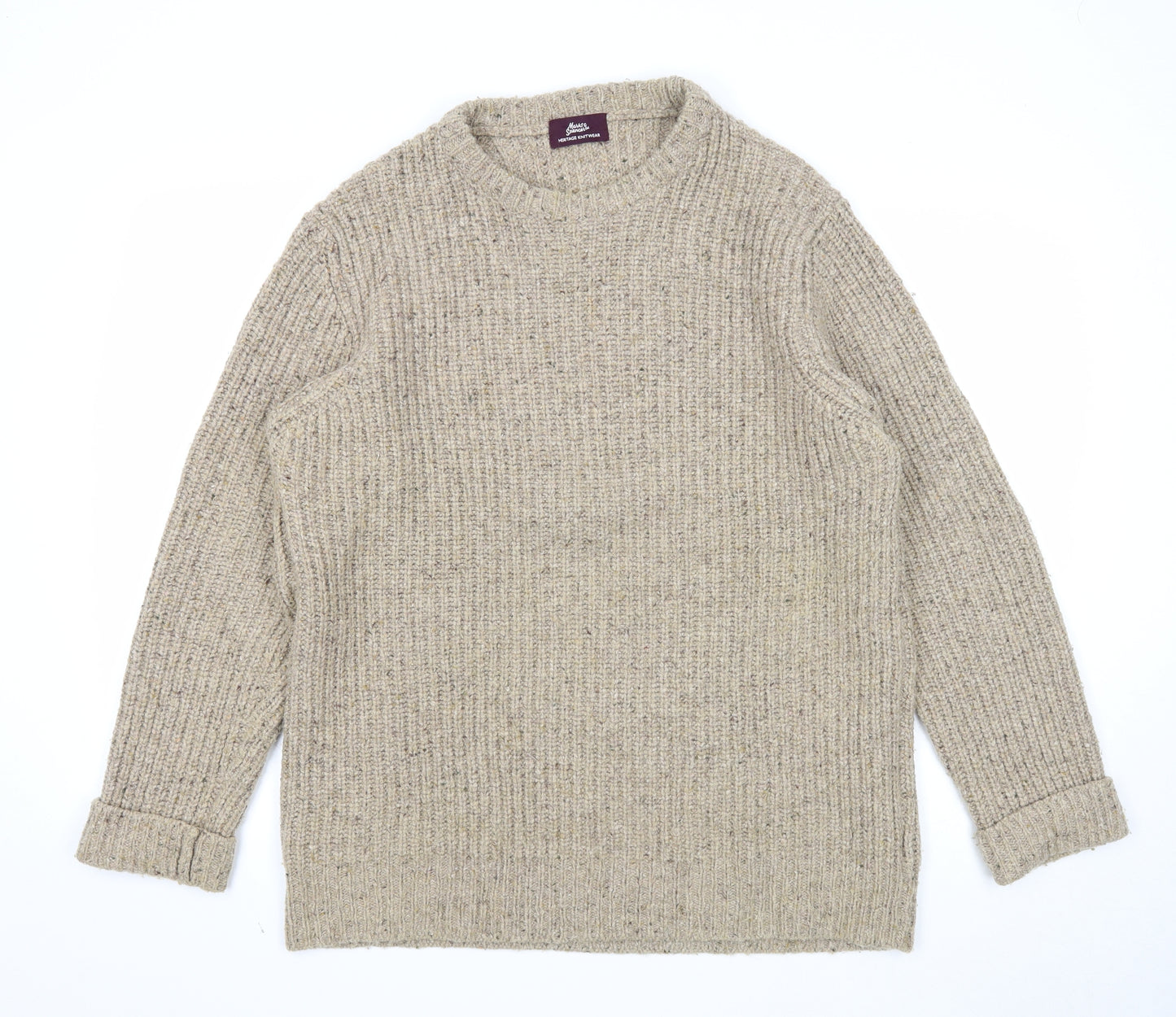 Marks and Spencer Mens Brown Round Neck Acrylic Pullover Jumper Size L Long Sleeve