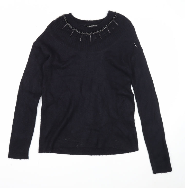 Dorothy Perkins Womens Black Scoop Neck Acrylic Pullover Jumper Size 8