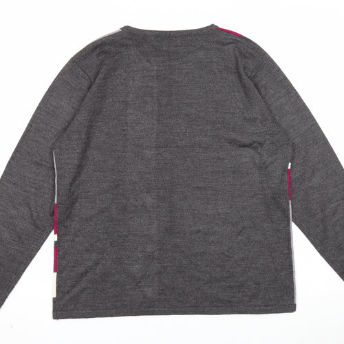 Mudflower Womens Grey Round Neck Acrylic Pullover Jumper Size M