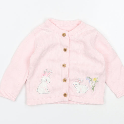 Nutmeg Girls Pink Cotton Pullover Jumper Size 0-3 Months Button - Rabbit