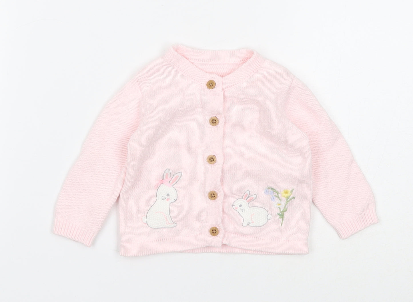 Nutmeg Girls Pink Cotton Pullover Jumper Size 0-3 Months Button - Rabbit