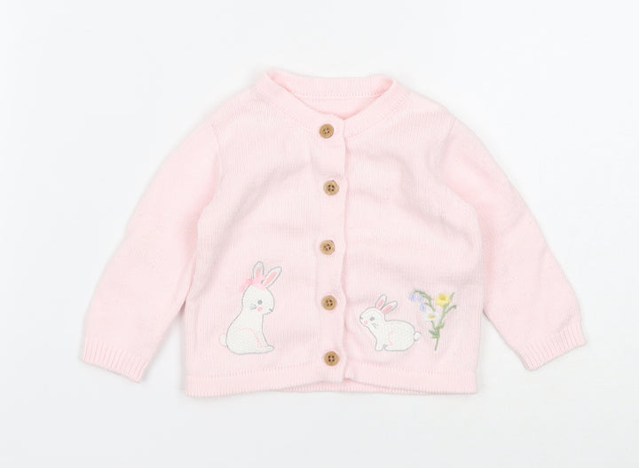 Nutmeg Girls Pink Cotton Pullover Jumper Size 0-3 Months Button - Rabbit