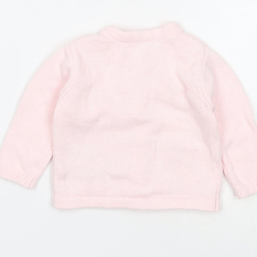 Nutmeg Girls Pink Cotton Pullover Jumper Size 0-3 Months Button - Rabbit
