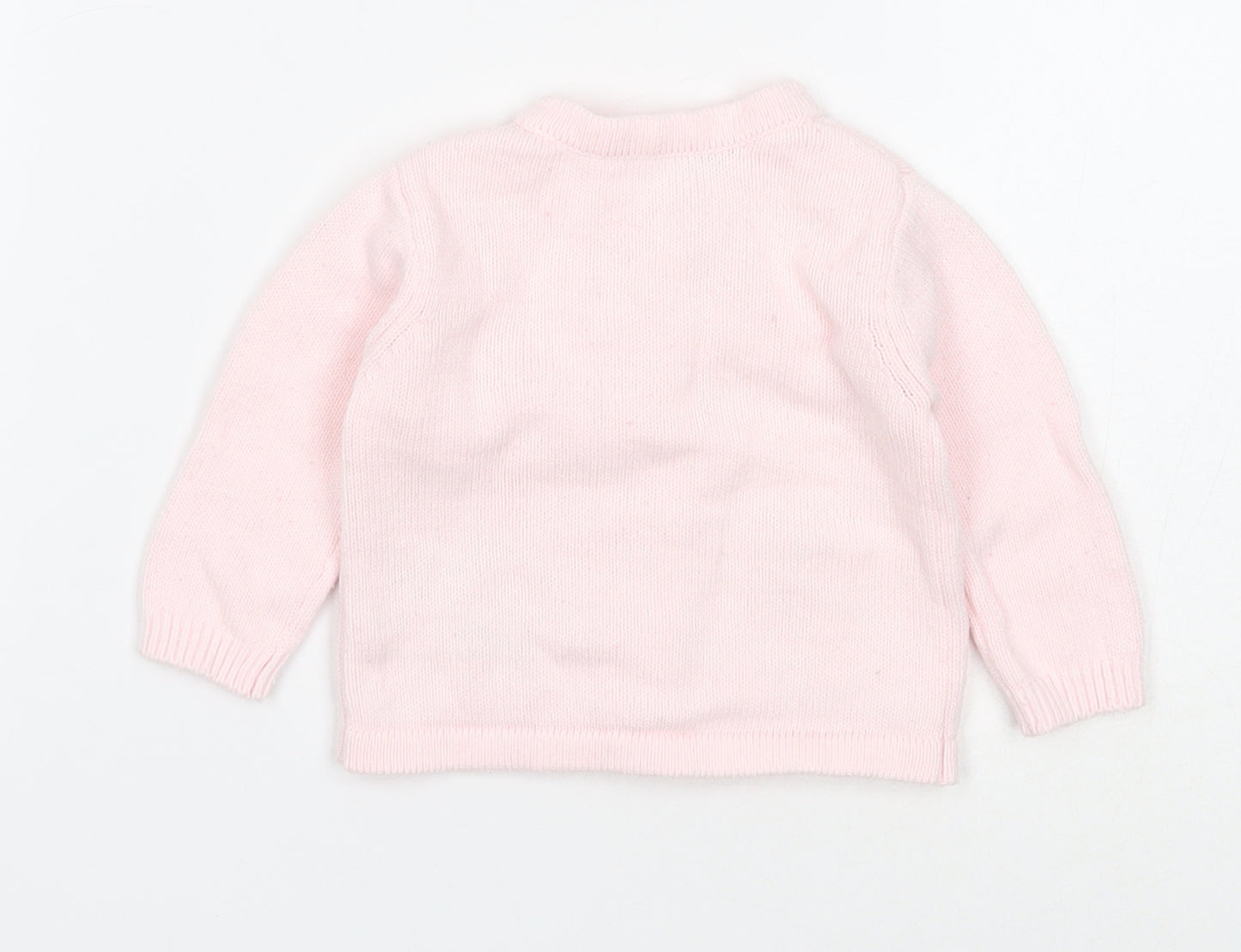 Nutmeg Girls Pink Cotton Pullover Jumper Size 0-3 Months Button - Rabbit